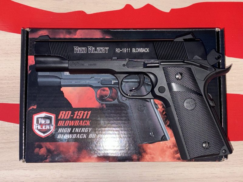 Pack completo Pistola CO₂ Red Alert RD-1911 Blowback + CO₂ + BBs + Ballistol (nuevo)