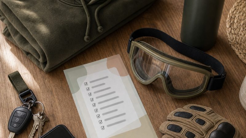 Checklist de partida de airsoft en un móvil junto a material preparado