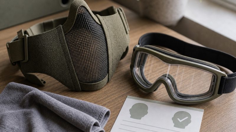 Protección facial de airsoft junto a gafas para comprobar compatibilidad
