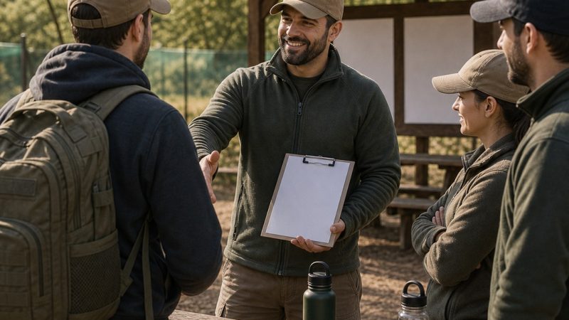 Grupo dando la bienvenida a una persona nueva antes de una partida de airsoft